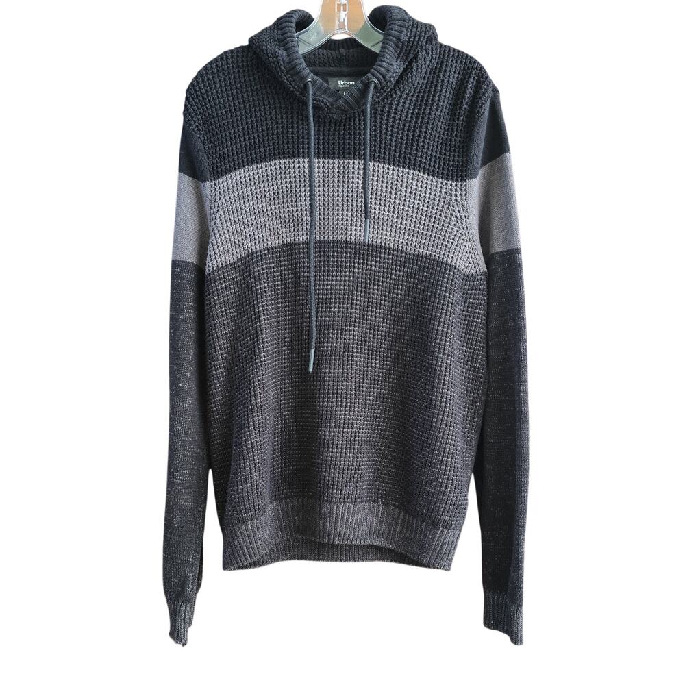 Urban Pipeline Men's Knit Sweater Hoodie SZ L Black and Grey